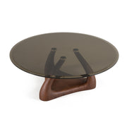 Christy - Mid-Century Modern Grey Glass + Walnut Round Coffee Table — view 2