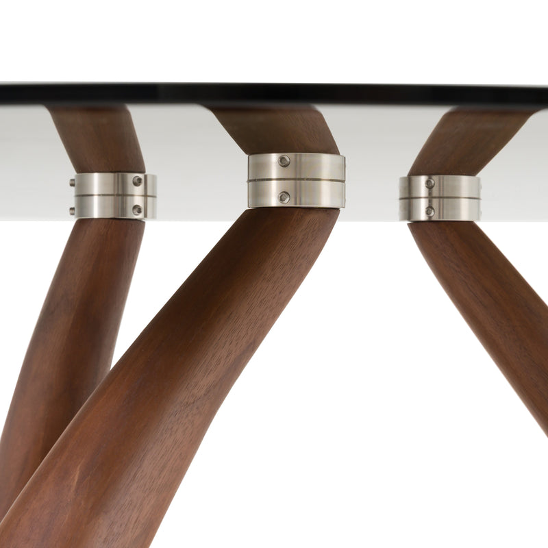 Christy - Mid-Century Modern Grey Glass + Walnut Round Coffee Table — view 3