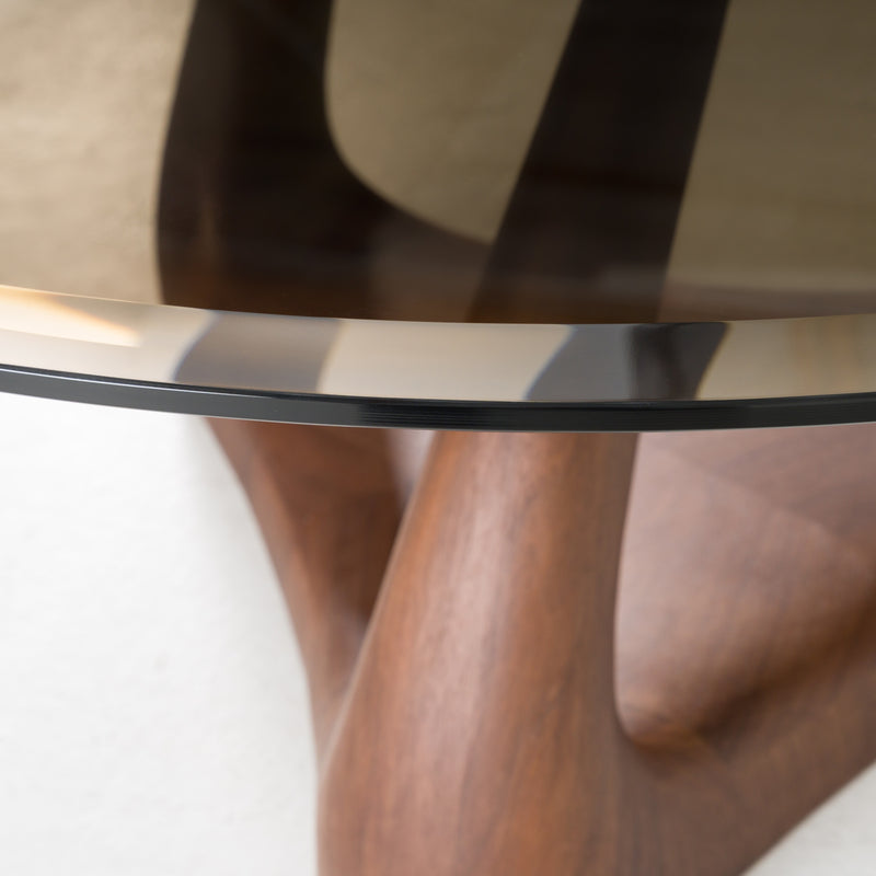 Christy - Mid-Century Modern Grey Glass + Walnut Round Coffee Table — view 4