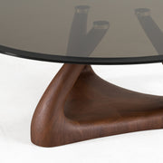 Christy - Mid-Century Modern Grey Glass + Walnut Round Coffee Table — view 5