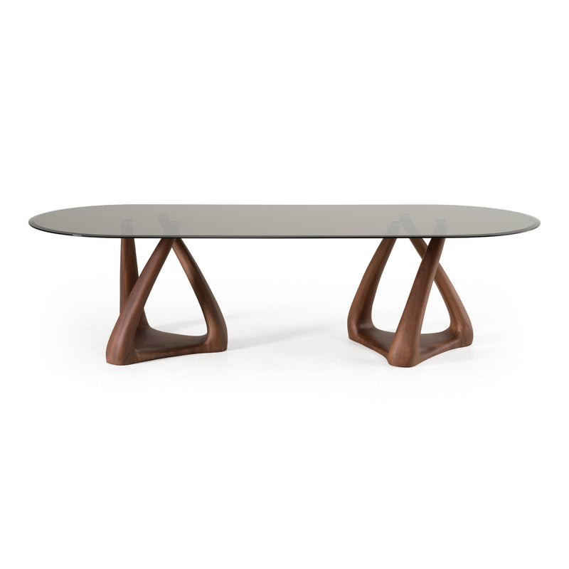 Christy - Mid-Century Modern Grey Glass + Walnut Oval Dining Table — view 2