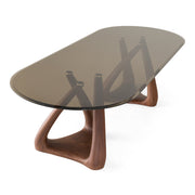 Christy - Mid-Century Modern Grey Glass + Walnut Oval Dining Table — view 4
