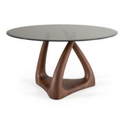 Christy - Mid-Century Modern Grey Glass + Walnut Round Dining Table — view 2