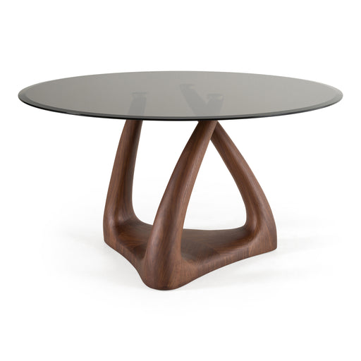 Christy - Mid-Century Modern Grey Glass + Walnut Round Dining Table — view 2
