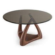 Christy - Mid-Century Modern Grey Glass + Walnut Round Dining Table — view 3