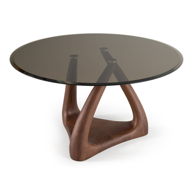 Christy - Mid-Century Modern Grey Glass + Walnut Round Dining Table — view 3