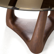 Christy - Mid-Century Modern Grey Glass + Walnut Round Dining Table — view 4