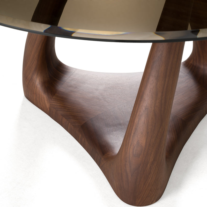 Christy - Mid-Century Modern Grey Glass + Walnut Round Dining Table — view 4