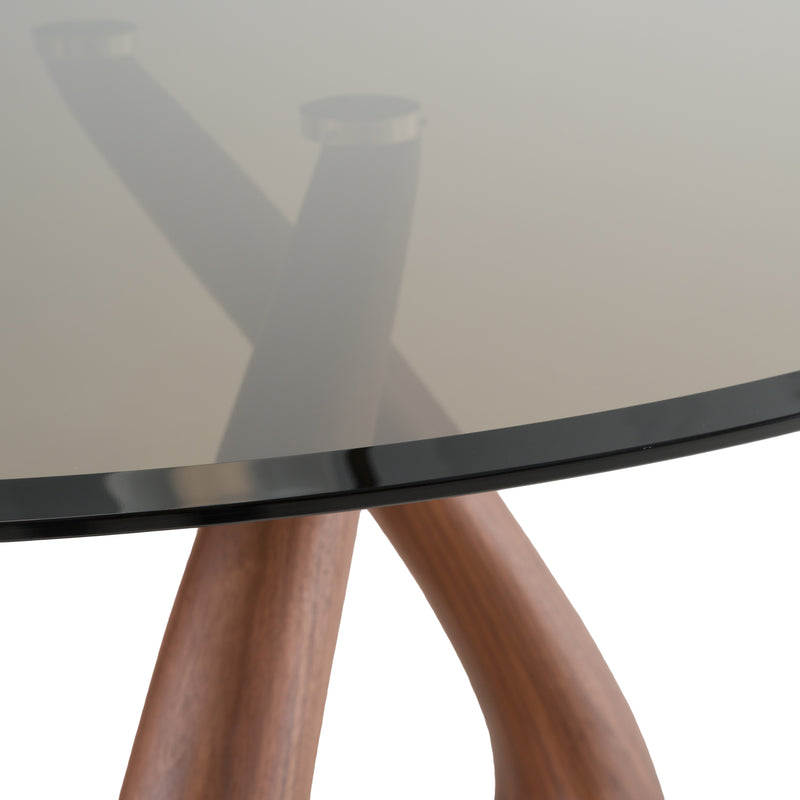 Christy - Mid-Century Modern Grey Glass + Walnut Round Dining Table — view 5
