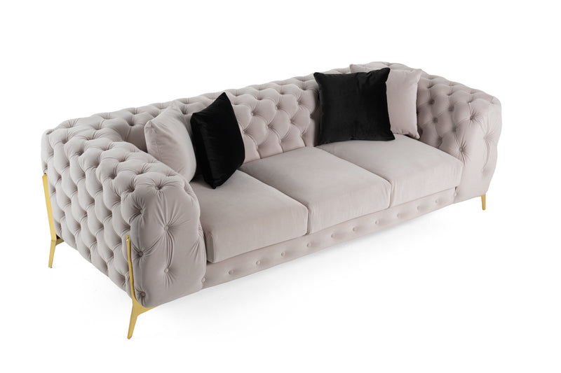 Clarice - Transitional Light Beige Velvet Sofa — view 2
