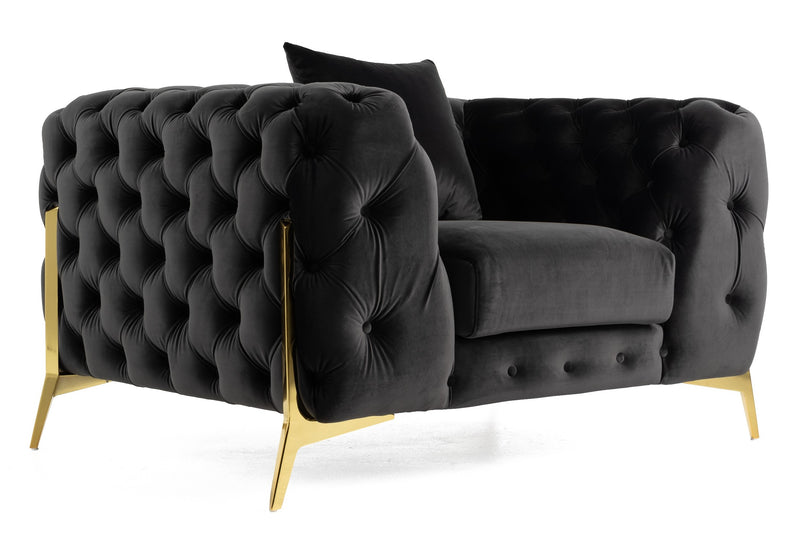 Clarice - Transitional Black Velvet Sofa Set — view 3
