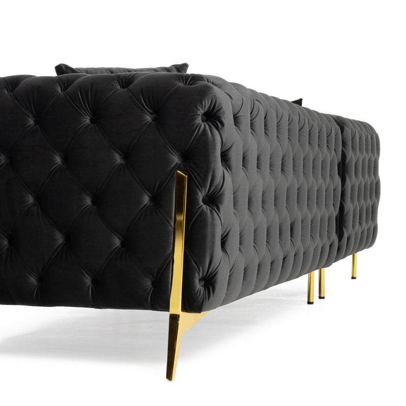 Clarice - Transitional Black Velvet Sectional Sofa — view 5