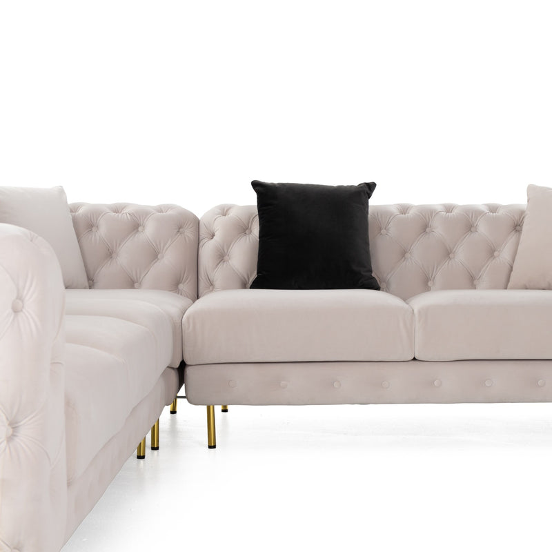 Clarice - Transitional Light Beige Velvet Sectional Sofa — view 4