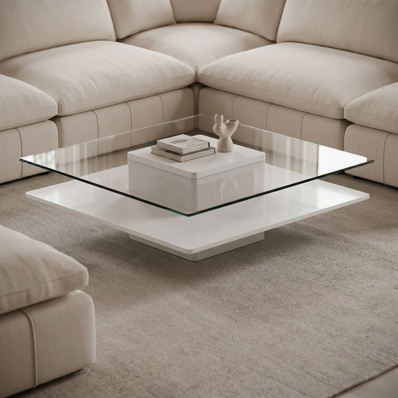 Clarion - Modern White & Clear Glass Coffee Table — view 3