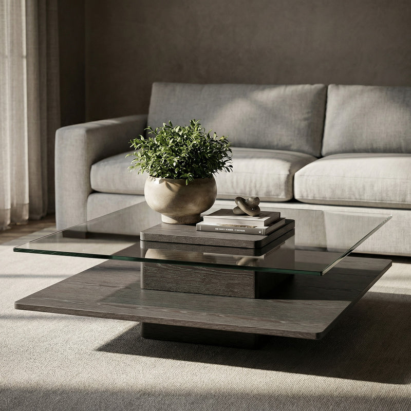 Clarion Modern Grey Elm & Glass Coffee Table — view 4