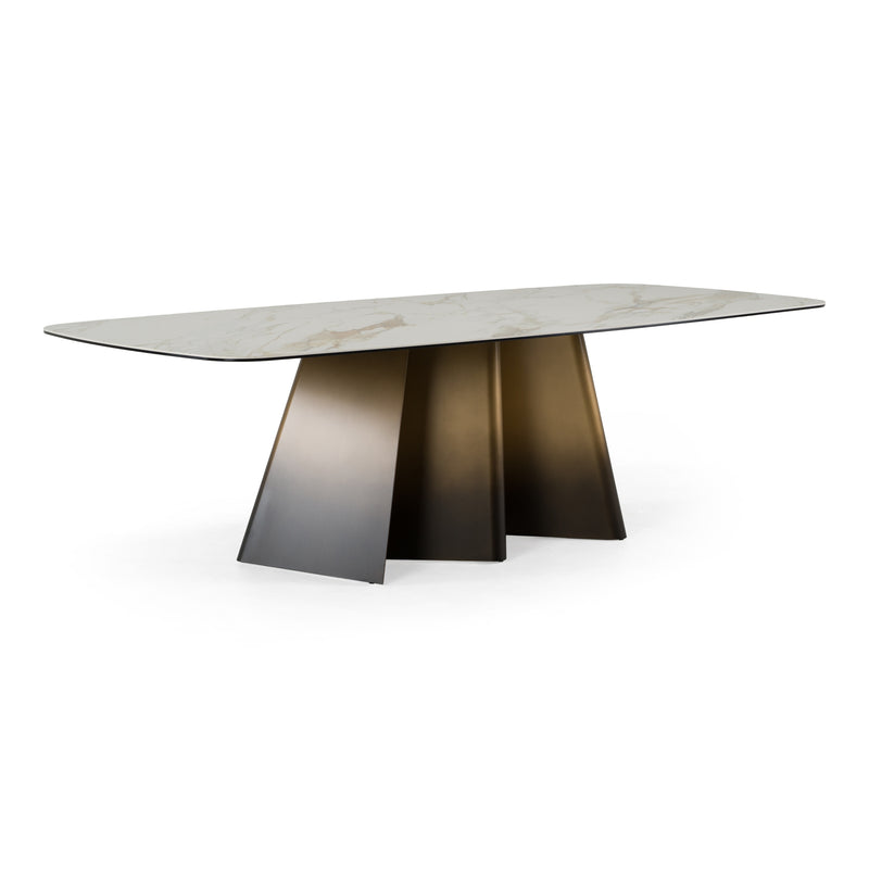 Clifford - Contemporary White Ceramic + Brushed Bronze Dining Table — view 4