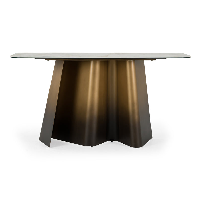 Clifford - Contemporary White Ceramic + Brushed Bronze Console Table — view 3