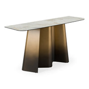 Clifford - Contemporary White Ceramic + Brushed Bronze Console Table — view 4