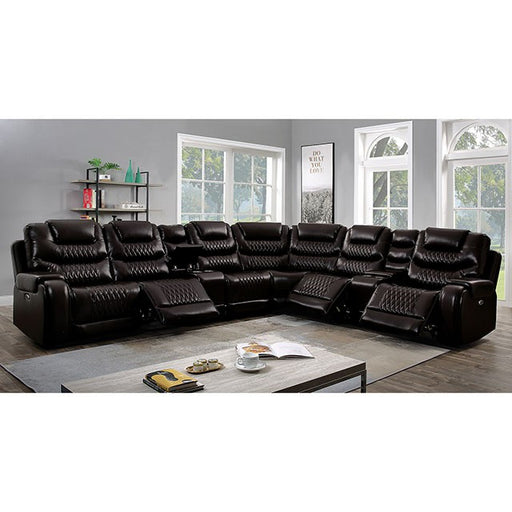 Mariah Power Sectional w/ Recliner Brown - R&R Furniture Gallery (Fountain Valley, CA)