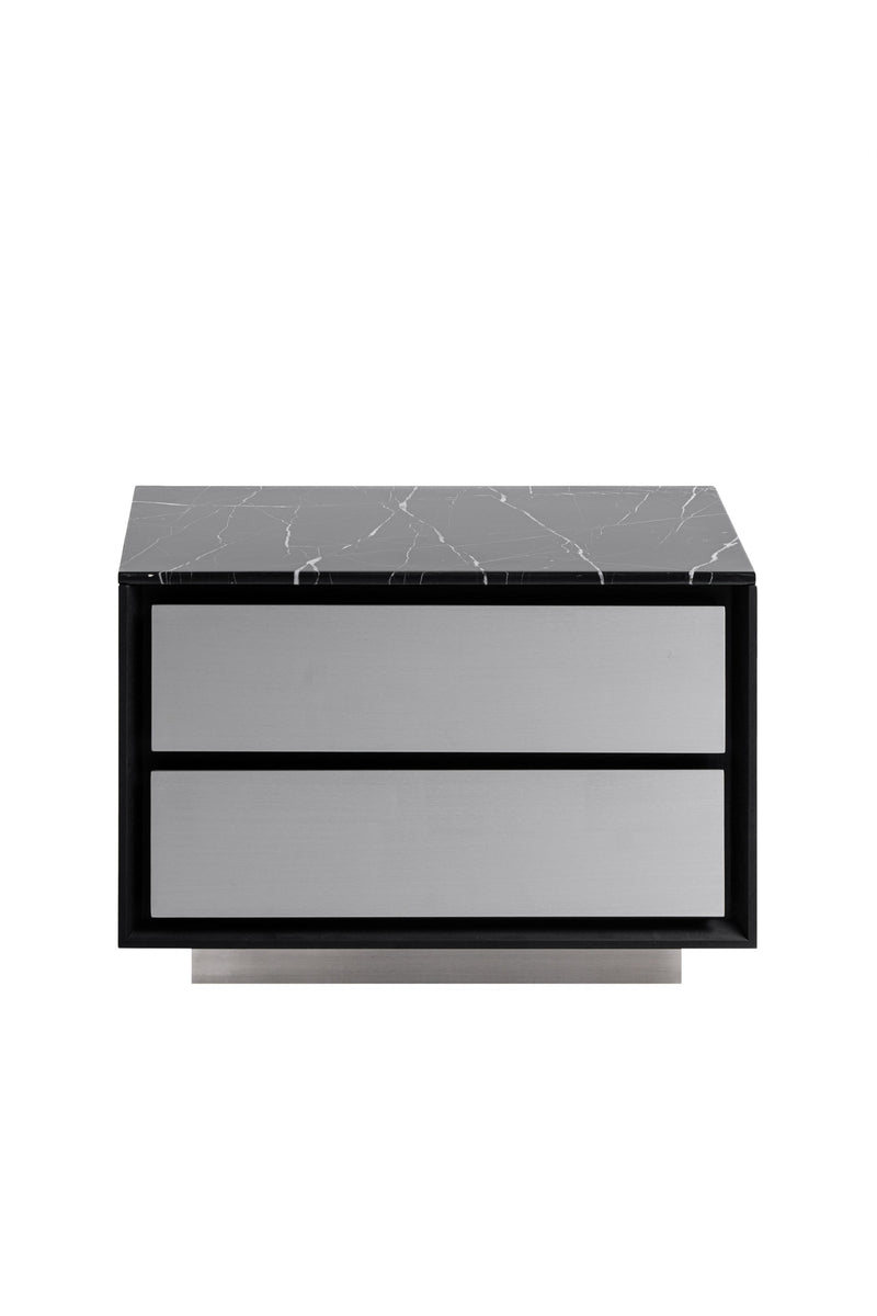 Concord - Modern Black Marble + Black Ash + Aluminum Nightstand