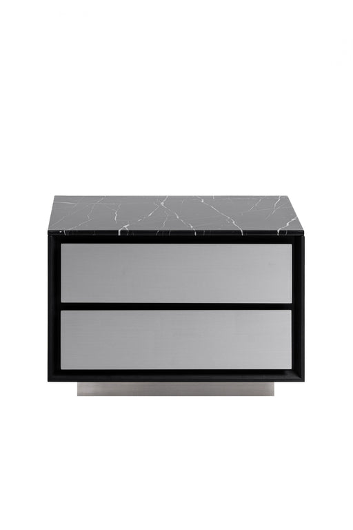 Concord - Modern Black Marble + Black Ash + Aluminum Nightstand