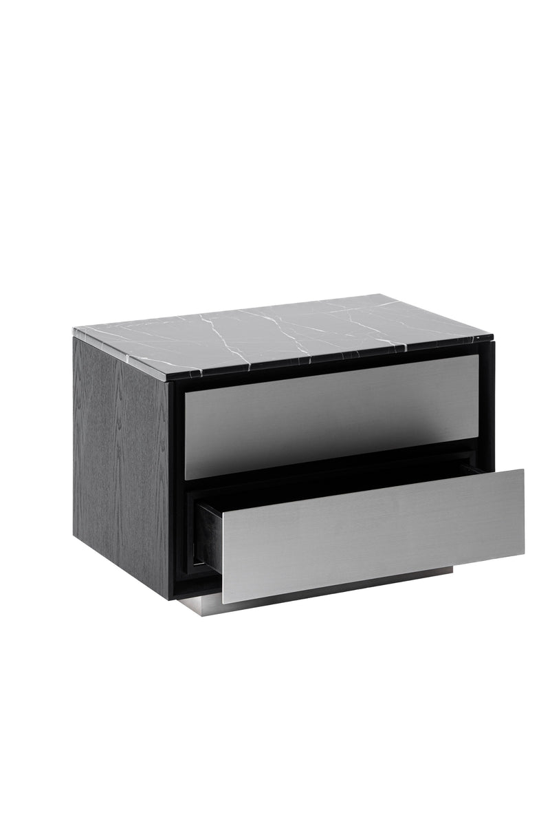 Concord - Modern Black Marble + Black Ash + Aluminum Nightstand — view 5