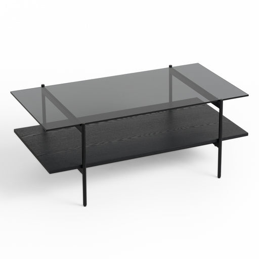 Conley - Mid-Century Modern Grey Glass + Black Ash Coffee Table