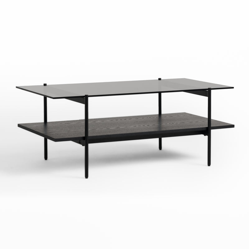 Conley - Mid-Century Modern Grey Glass + Black Ash Coffee Table — view 2
