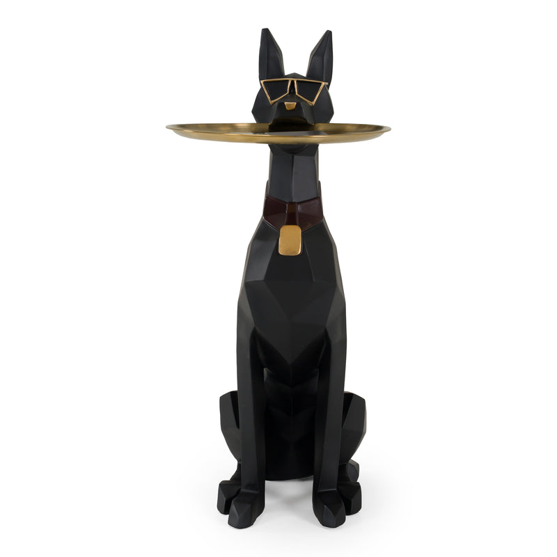 Cool Dog With Plate Modern Black + Gold Sculpture — view 2