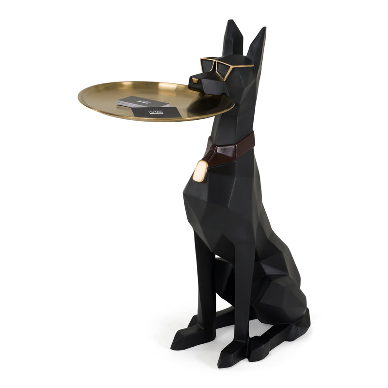 Cool Dog With Plate Modern Black + Gold Sculpture — view 3