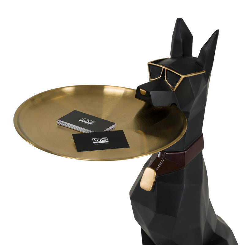 Cool Dog With Plate Modern Black + Gold Sculpture — view 5