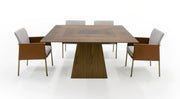 Cora- Modern Walnut and Black Tempered Glass Dining Table