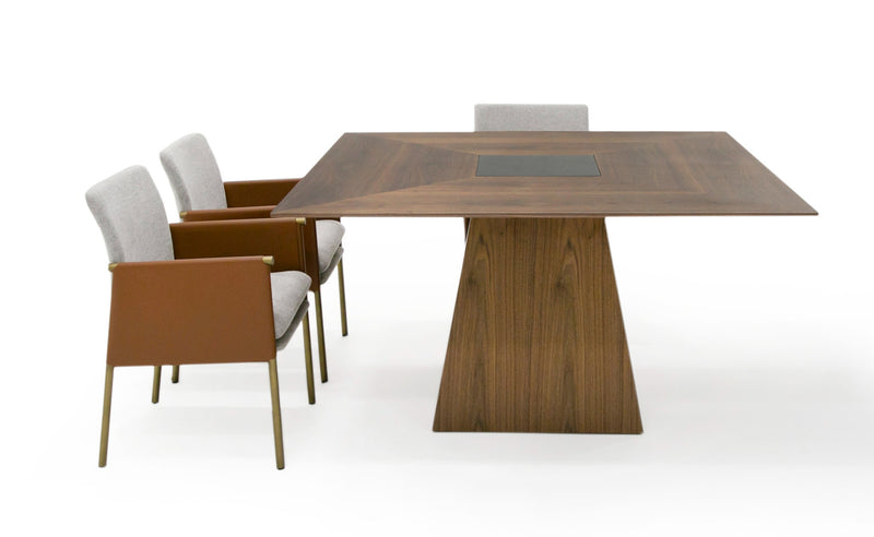 Cora- Modern Walnut and Black Tempered Glass Dining Table — view 3