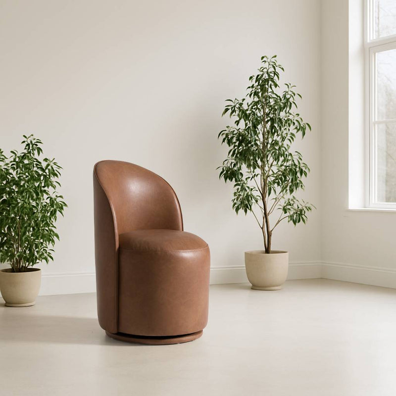 Correa - Modern Brown Vegan Leather Swivel Dining Chair — view 3