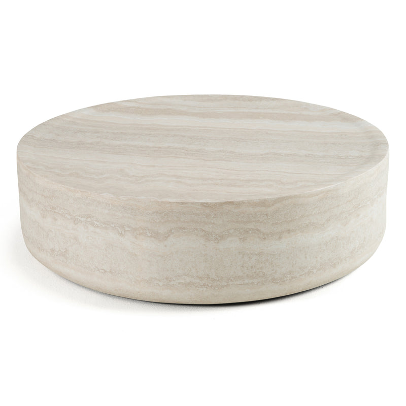 Cozad - Modern Faux Travertine Round Coffee Table — view 2