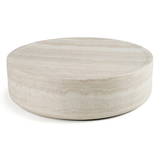 Cozad - Modern Faux Travertine Round Coffee Table — view 2