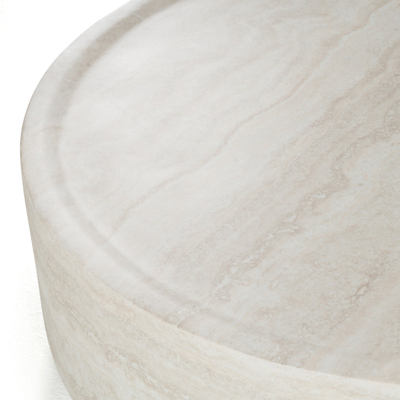 Cozad - Modern Faux Travertine Round Coffee Table — view 4