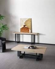 K8963 - Natural Oak + Black Metal Console Table