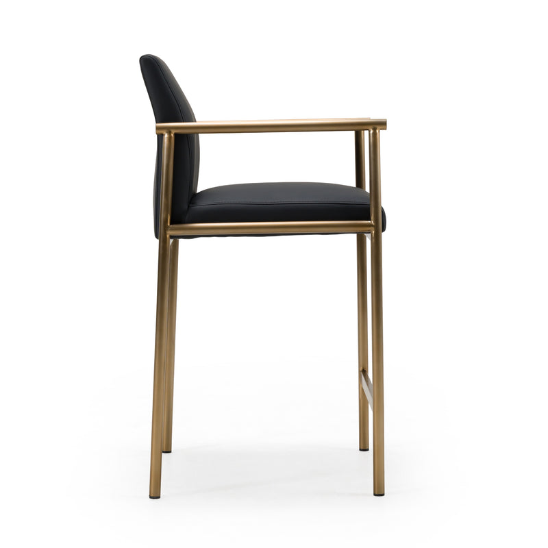 Custer - Modern Black Vegan Leather + Brass Counter Chair — view 2