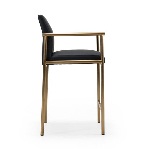 Custer - Modern Black Vegan Leather + Brass Counter Chair — view 2