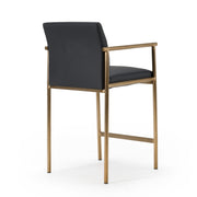 Custer - Modern Black Vegan Leather + Brass Counter Chair — view 3