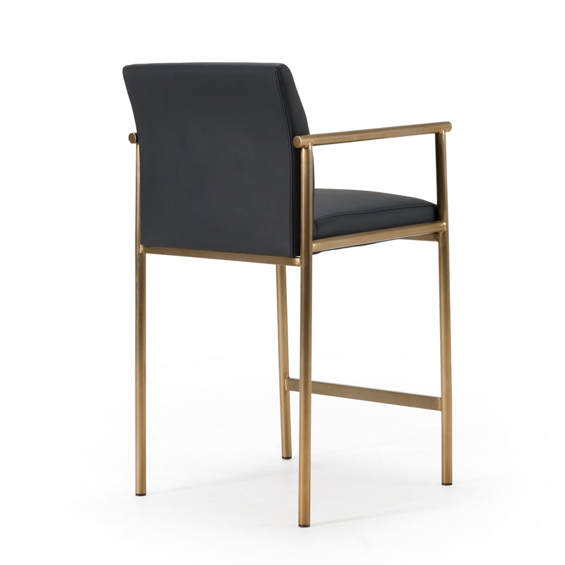 Custer - Modern Black Vegan Leather + Brass Counter Chair — view 3