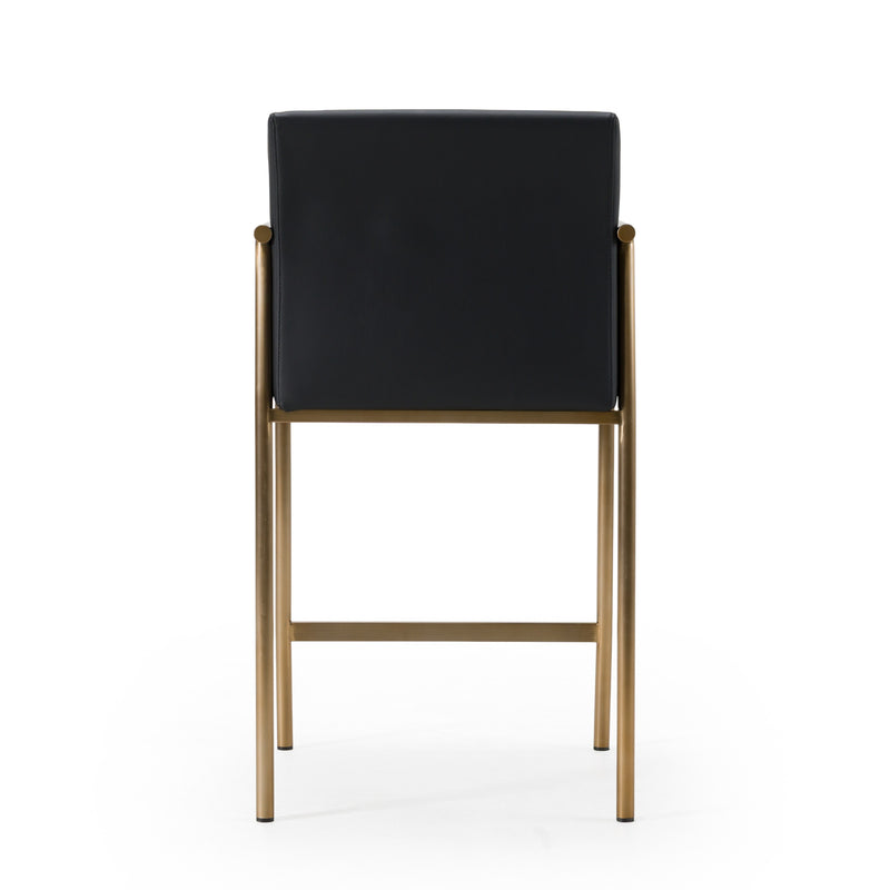 Custer - Modern Black Vegan Leather + Brass Counter Chair — view 4