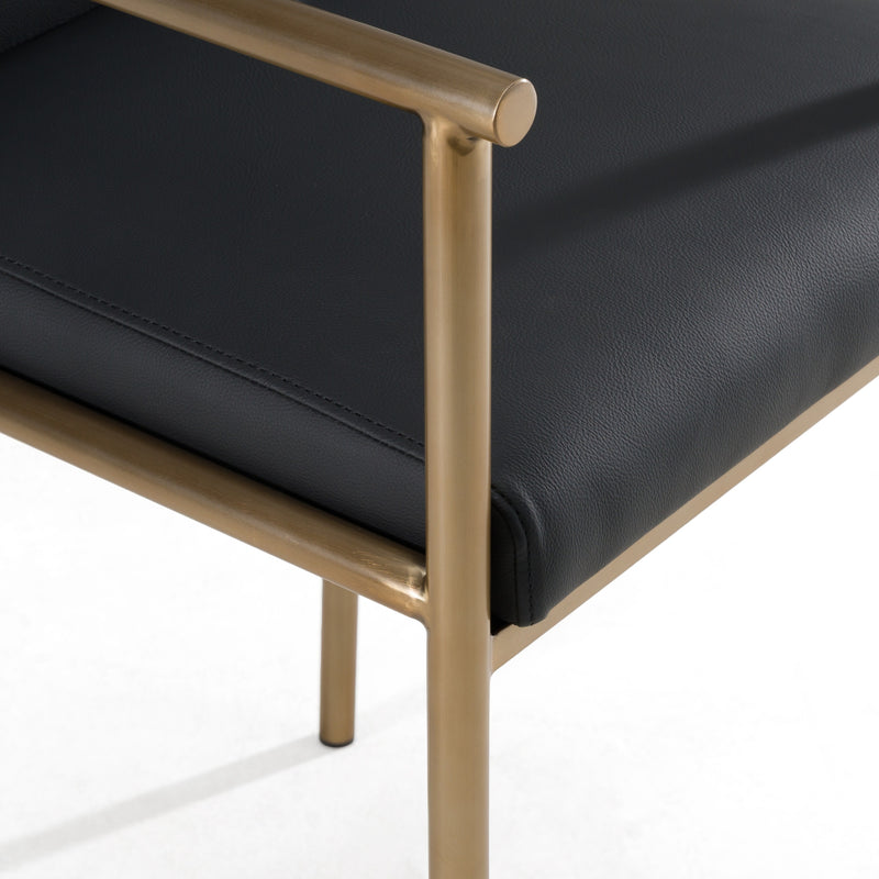 Custer - Modern Black Vegan Leather + Brass Counter Chair — view 5