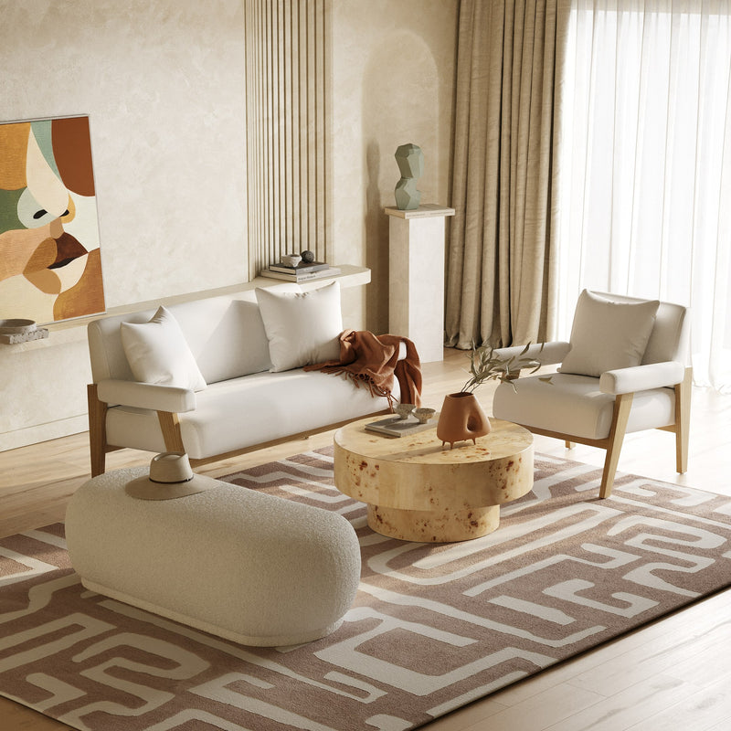Cynthia - Modern White Fabric + Wood Loveseat — view 5