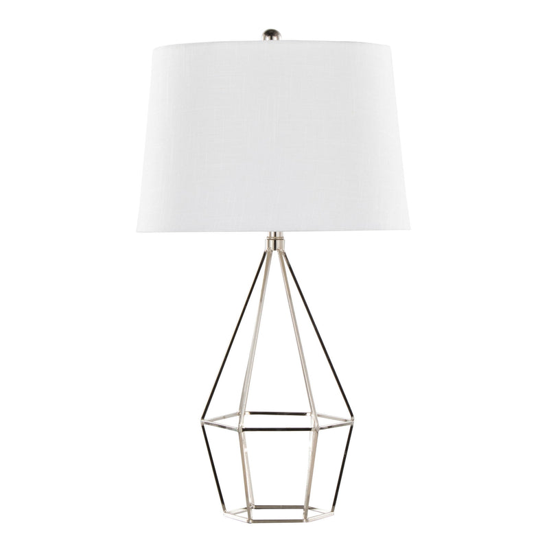 Set of two Lumi Source Diana contemporary table lamps with polished nickel bases and black satin shades, featuring modern design.