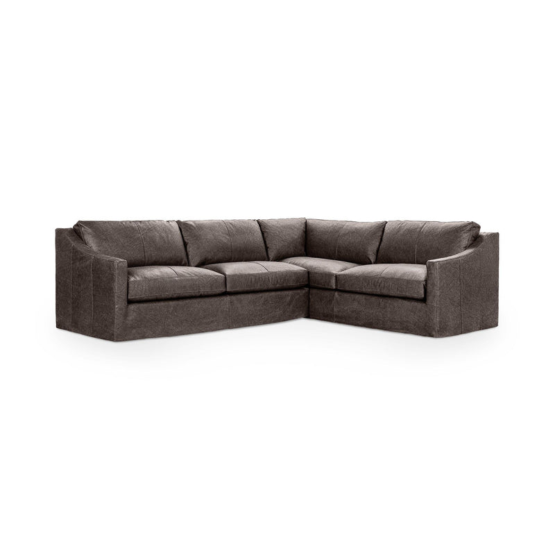 Classic Home Kipton upholstered corner sectional in neutral fabric, featuring plush cushions and modern sectional design.