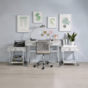 Tigress - Writing Desk - White Printed Faux Marble Top & Chrome - R&R Furniture Gallery (Fountain Valley, CA)