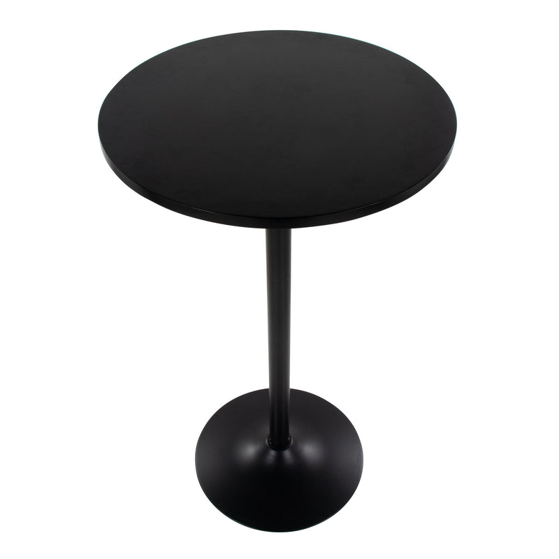 Lumi Source Pebble adjustable height table with round mid-century modern design, suitable for dining, counter, and bar use.