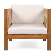 Outdoor Club Chair With Rope Arm And Cushions - Beige / Teak - R&R Furniture Gallery (Fountain Valley, CA)